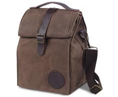 Isolierte gewachstem Canvas Lunch Tasche von asebbo | Lunch Box für Frauen, Männer mit Griff & Strong buckle-closure, um Ihre Lebensmittel Kühl aus echtem Leder | Lunch Tote w/verstellbarer Gurt grau