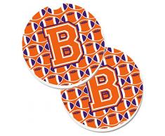 Caroline s Treasures Buchstabe B Fußball orange, weiß & Kronjuwelen Set von 2 Tasse Halterung Auto Untersetzer cj1072-bcarc, 2,56, multicolor