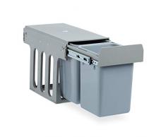 Relaxdays Einbaumülleimer Küche, Auszug, Duo je 8 Liter, Müllsystem Unterschrank, Kunststoff, HBT 35 x 25 x 47 cm, grau