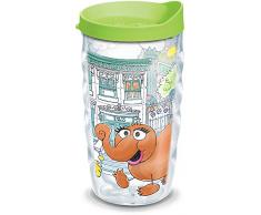 Tervis 1334804 Sesamstrasse – Snuffleupagus Isolierbecher mit Wrap und limettengrünem Deckel, 284 ml, gewellt, transparent