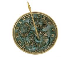ROME 2302 Sonnenuhr mit Blumen, massives Messing, mit Grünspan, 25,4 cm Durchmesser