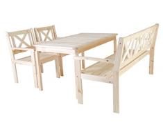 Ambientehome Garten Sitzgruppe Essgruppe Massivholz EVJE, Natur, 4-teiliges Set
