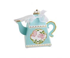 Kate Aspen Tea Time Whimsy Pappteller blaue Teekanne, Gastgeschenk-Schachteln Blau, Gold, Rosa.