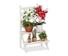 Relaxdays Blumentreppe mit Rankgitter, Blumenregal m. 2 Stufen, Pflanzentreppe Holz f. Blumen, 89 x 51,5 x 38,5 cm, weiß