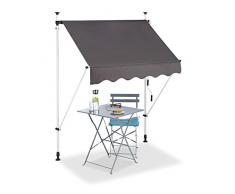 Relaxdays Klemmmarkise Balkon, Handkurbel, höhenverstellbar, UV-beständig, ohne Bohren, Polyester, 150 cm breit, grau