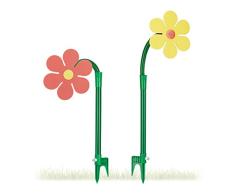 Relaxdays Sprinkler Blume, Kinder, 2er Set, Garten, 6 m Reichweite, 360°, Spritzblume, HxBxT: 105 x 28 x 28 cm, rot/gelb