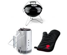 Weber Smokey Joe Premium Holzkohlegrill, schwarz + Anzündkamin + Grillhandschuhe