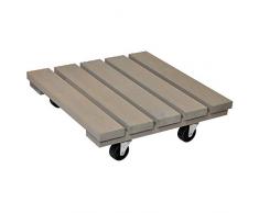 WAGNER Pflanzenroller Wave 35 x 35 cm I Pflanzenroller & Blumenroller für Außenbereich + Innenbereich, Taupe I Kübelroller aus Holz, gewellt I Tragkraft 150 kg I Made in EU – 20088001