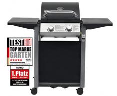 Tepro Gasgrill Carrolton, 2 emaillierte Grillroste je ca. 21,5 x 39,5 cm, 2 Edelstahl Brenner, klappbare Seitenablagen | 54.5 x 116.5 x 105 cm, 3163