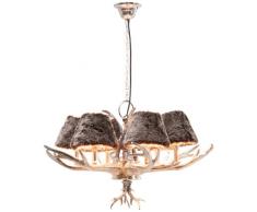 Kare Design Hängeleuchte Antler Huntsman, rustikale Lampe mit Hirschgeweih, ausgefallene Lampenschirme aus Kunstfell, Design Kronleuchter, Silber (H/B/T) 66x75x75cm