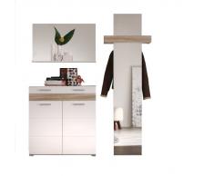 trendteam Garderobe Garderobenkombination 3-teiliges Komplett Set Mezzo, 168 x 195 x 38 cm in Weià Hochglanz, Absetzung Eiche Sägerau Hell Rillenstruktur Dekor mit viel Stauraum und Ablagefläche