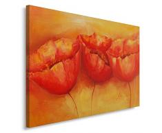 Feeby, Leinwandbild, Bilder, Wand Bild, Wandbilder, Kunstdruck 60x80cm, PFLANZEN, BLUMEN, MOHN, ORANGE, ROT
