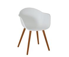 greemotion Gartenstuhl Derby aus Kunststoff in Weiß-Stuhl mit Holzbeinen für Garten, Balkon & Terrasse-Gartensessel mit Armlehne-Lounge Sessel modern, 5,2 x 6 x 8 cm
