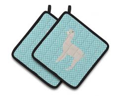 Carolines Treasures BB8098PTHD Common Strauß blau kariert dekorierter Topflappen, 19,1 x 19,1 cm, mehrfarbig Lama - Alpaca 7.5 x 7.5 blau