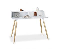 Relaxdays Schreibtisch weià ARVID, Holz, 2 Fächer, Ablage, HxBxT: 93 x 120 x 60 cm, Beine natur, Gummi Untersetzer, white