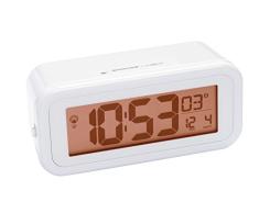 Bresser DCF Funkwecker MyTime Amber mit bernsteinfarbener, permanent einstellbarer Hintergrundbeleuchtung bei Nacht mit Lichtsensor (mit Batteriebetrieb), Alarm und Temperaturanzeige, weiß