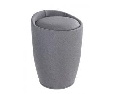 Wenko Hocker Candy Leinenoptik - Wohnhocker, Badhocker, Wäschesammler mit abnehmbarem Wäschesack, Ø 36 x 50,5 cm, grau