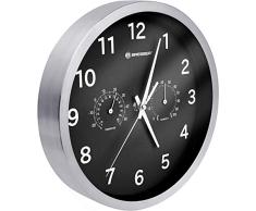 Bresser Funkuhr Wanduhr MyTime Thermo-Hygro mit geräuschlosem Funkuhrwerk, Edelstahlrahmen und Anzeige für Temperatur und Luftfeuchtigkeit, schwarz