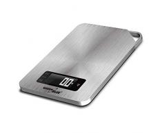 Green Blue GB170 Digitale Küchenwaage Edelstahl mit Timer Digitalwaage Elektronische Waage bis 5kg min 1g Tara-Funktion, Silver