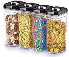 dslza Kitchen Frischhaltedosen mit Deckel - 4-teiliges Set / alle gleiche Größe - mittelgroßer, luftdichter transparenter Kunststoff Vorratsbehälter & Küchenbehälter für Chips & Snacks BPA-frei - hält Lebensmittel frisch & trocken