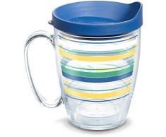 Tervis 1328261 Fiesta - Meadow Stripes Insulated Tumbler with Wrap and Blue Lid, 16oz Mug, Clear
