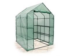 Relaxdays Foliengewächshaus begehbar 190x140x140 cm (HxBxT), PE Gitterplane Treibhaus mit 8 Ablagen f. Anzucht, grün
