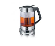 SEVERIN Glas-Tee-/Wasserkocher Deluxe, Mit Temperaturregler (Für 1,7 L Wasser/1,5 L Tee, ca. 3.000 W, WK 3479) edelstahl/schwarz