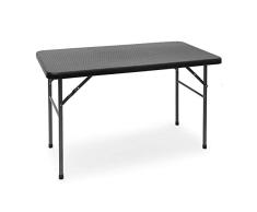 Relaxdays Gartentisch klappbar BASTIAN, rechteckig H x B x T: 74 x 121,5 x 61,5 cm, Metall, Kunststoff, Rattan-Optik, schwarz