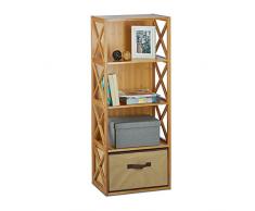 Relaxdays Regal Bambus mit Korb, 4 Ablagen, Holz Standregal, Badregal, Faltbox, HxBxT: 105 x 42 x 29 cm, natur braun