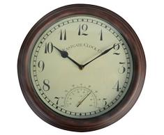 Esschert Design Wanduhr, Gartenuhr aus Plastik, rund, ca. 31 cm x 5,1 cm x 31 cm