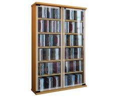 VCM Regal DVD CD Rack Medienregal Medienschrank Aufbewahrung Holzregal Standregal Schrank Möbel Buche Galerie