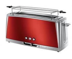 Russell Hobbs Langschlitz Toaster Luna rot, extra breite 1 Langschlitzkammer, Brötchenaufsatz, 6 einstellbare Bräunungsstufen + Auftau- & Aufwärmfunktion, Schnell-Toast-Technologie, 1420W, 23250-56