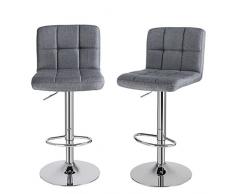 Songmics LJB14G 2er-Set Barhocker mit Rückenlehne höhenverstellbar, Stoff, rauchgrau, 44.5 x 38 x 115 cm
