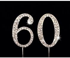 60th Birthday / Wedding Anniversary Number Cake Topper with Sparkling Rhinestone Crystals - 1.75 by Charming Collections