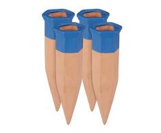 Relaxdays Tonkegel Bewässerung, 4er Set, Bewässerungshilfe für Pflanzen, 1,5 L Flaschen, 19 cm lang , terrakotta/blau