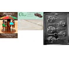 Cybrtrayd Gruseliger Totenkopf Lolly Halloween Schokolade Süßigkeiten Form mit 50 11,4 cm Lutscherstäbchen und Chocolatiers Guide