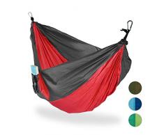 Relaxdays Hängematte Outdoor, Reisehängematte für 2 Personen, Ultraleicht, Camping, bis 200 kg, BT: 152x255 cm, rot-grau