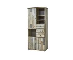 Bonanza Vintage Wohnzimmerschrank in Driftwood Optik - Retro Schrank mit viel Stauraum für Ihr Wohnzimmer - 83 x 188 x 39 cm (B/H/T)