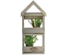 Esschert Design Wandpflanzkasten Haus, 22 x 11 x 47 cm, Größe L, aus Holz, 2 Etagen, mit Sicherungsbrett, Blumenkasten, Holzkasten, mit Dach