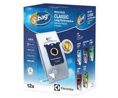 Electrolux E201SM s-bag Staubbeutel Classic Long Performance (Megapack, 12 Staubsaugerbeutel fÃ¼r dauerhaft hohe Saugleistung, optimale Filtration, Hygieneverschluss, 60% mehr Saugkraft, weiÃ)