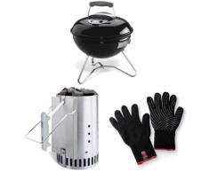 Weber 1111004 Smokey Joe Original, 37 cm, Holzkohlegrill schwarz + Anzündkamin + Grillhandschuhe