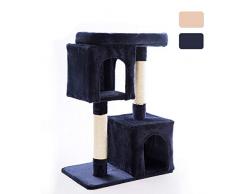 Ribelli XL Kratzbaum Katzenbaum Kratzbäume Sisal-Seil Plüsch Bezug Liege Höhle Katzenmöbel Spielhaus Spielzeug Katzen Höhe 85 cm (blau)