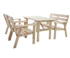 Ambientehome Garten Loungegruppe Sitzgruppe Essgruppe Massivholz HANKO, Natur, 4-teiliges Set