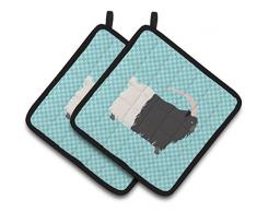 Carolines Treasures BB8098PTHD Common Strauß blau kariert dekorierter Topflappen, 19,1 x 19,1 cm, mehrfarbig Ziegen - Walisische Schwarzhalsziege 7.5 x 7.5 blau