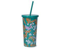Kate Spade New York Green Insulated Tumbler with Reusable Silicone Straw, 20 Ounces, Bird Party