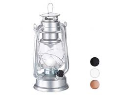 Relaxdays Sturmlaterne LED, Retro Sturmlampe als Fensterdeko oder elektrische Gartenlaterne, batteriebetrieben, Silber