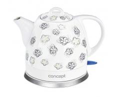 CONCEPT Hausgeräte RK0010ne Keramik Wasserkocher, Einzigartiges Design, attraktivem Blumendesign, 1 L, Weiß, 1100 W