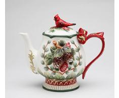 Elegante Evergreen Urlaub Teekanne mit Rot Cardinal auf Top Sammlerstück