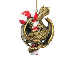 Design Toscano Drache-Statue, Christbaumschmuck, Sweet Tooth Drachen auf Zuckerstange-Feiertags-Verzierung