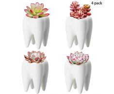 YOFIT Moderner Stil Zahntöpfe Keramik Blumentopf weiß Sukkulenten Bonsai Pflanzgefäß Set 4 Stück Tooth shape